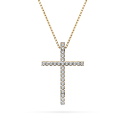 0,14 Karat Diamant Anhänger Kreuz Gelbgold 585 (14K) mit Goldkette 45 (42+3) cm, für Damen