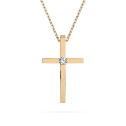 0,03 Karat Diamant Anhänger Kreuz Gelbgold 585 (14K) mit Goldkette 45 (42+3) cm, für Damen