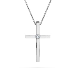 0,03 Karat Diamant Anhänger Kreuz Weißgold 585 (14K) mit Goldkette 45 (42+3) cm, für Damen