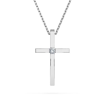 0,03 Karat Diamant Anhänger Kreuz Weißgold 585 (14K) mit Goldkette 45 (42+3) cm, für Damen