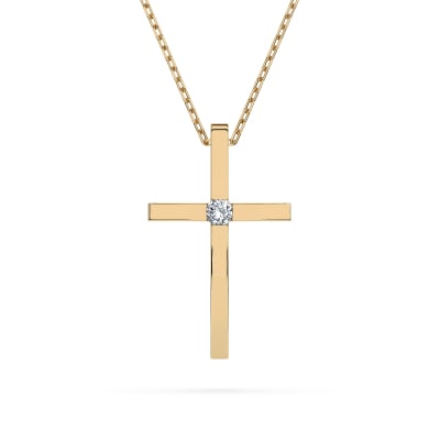 0,03 Karat Diamant Anhänger Kreuz Gelbgold 585 (14K) mit Goldkette 45 (42+3) cm, für Damen