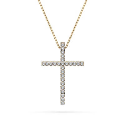 0,14 Karat Diamant Anhänger Kreuz Gelbgold 585 (14K) mit Goldkette 45 (42+3) cm, für Damen