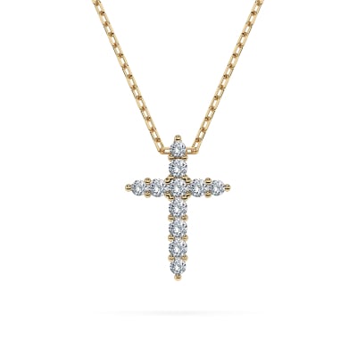 0,09 Karat Diamant Anhänger Kreuz Gelbgold 585 (14K) mit Goldkette 45 (42+3) cm, für Damen
