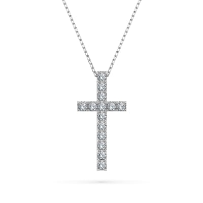 0,2 Karat Diamant Anhänger Kreuz Weißgold 585 (14K) mit Goldkette 45 (40+5) cm, für Damen