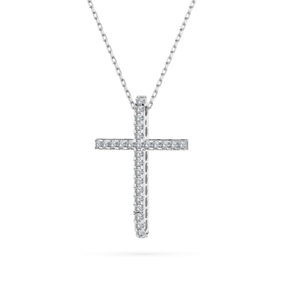 0,14 Karat Diamant Anhänger Kreuz Weißgold 585 (14K) mit Goldkette 45 (42+3) cm, für Damen