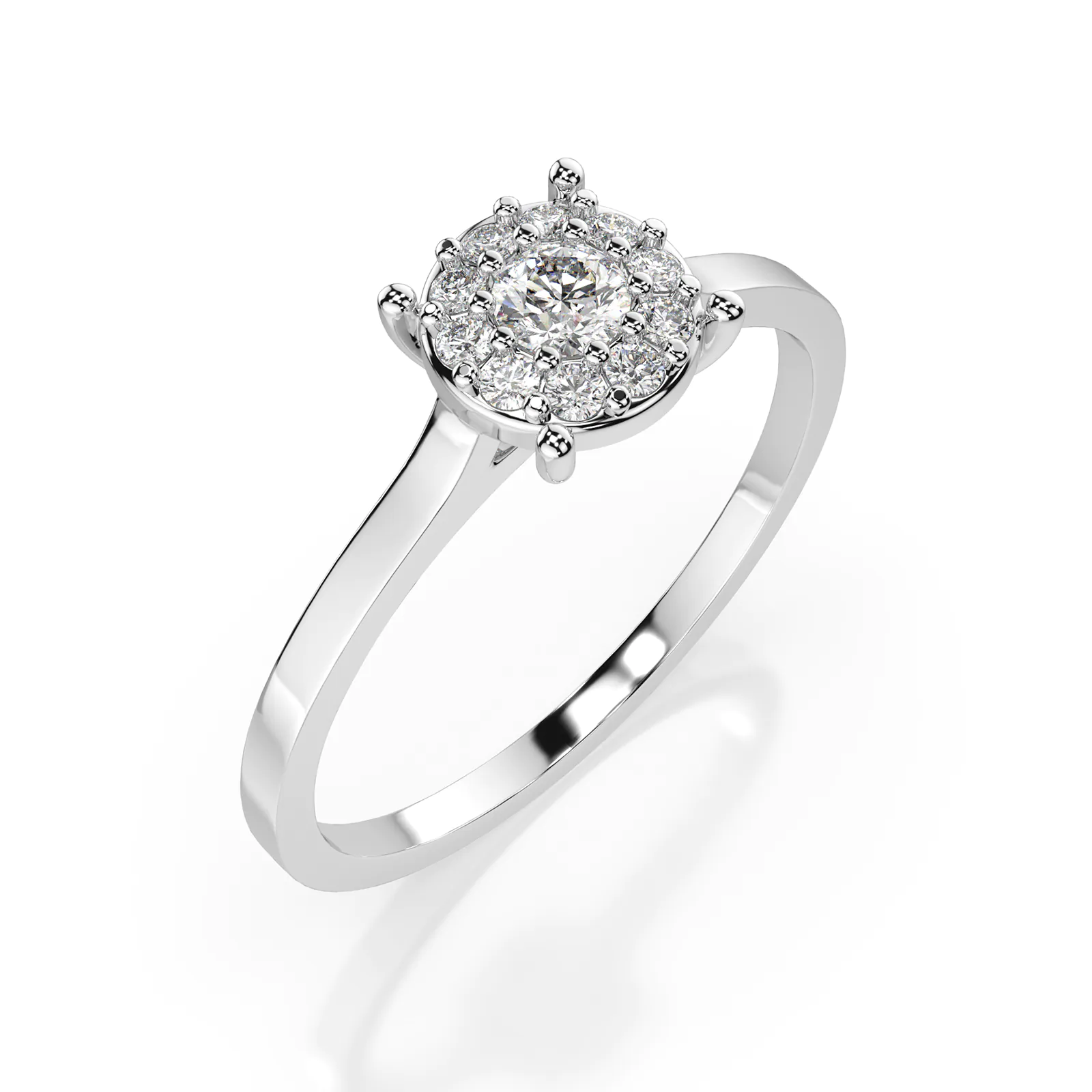 0,15 Karat Diamant Verlobungsring mit 11 Diamanten, Weißgold 585 / 14K, Weite 53 mm, Gewicht ca. 1.7 g.