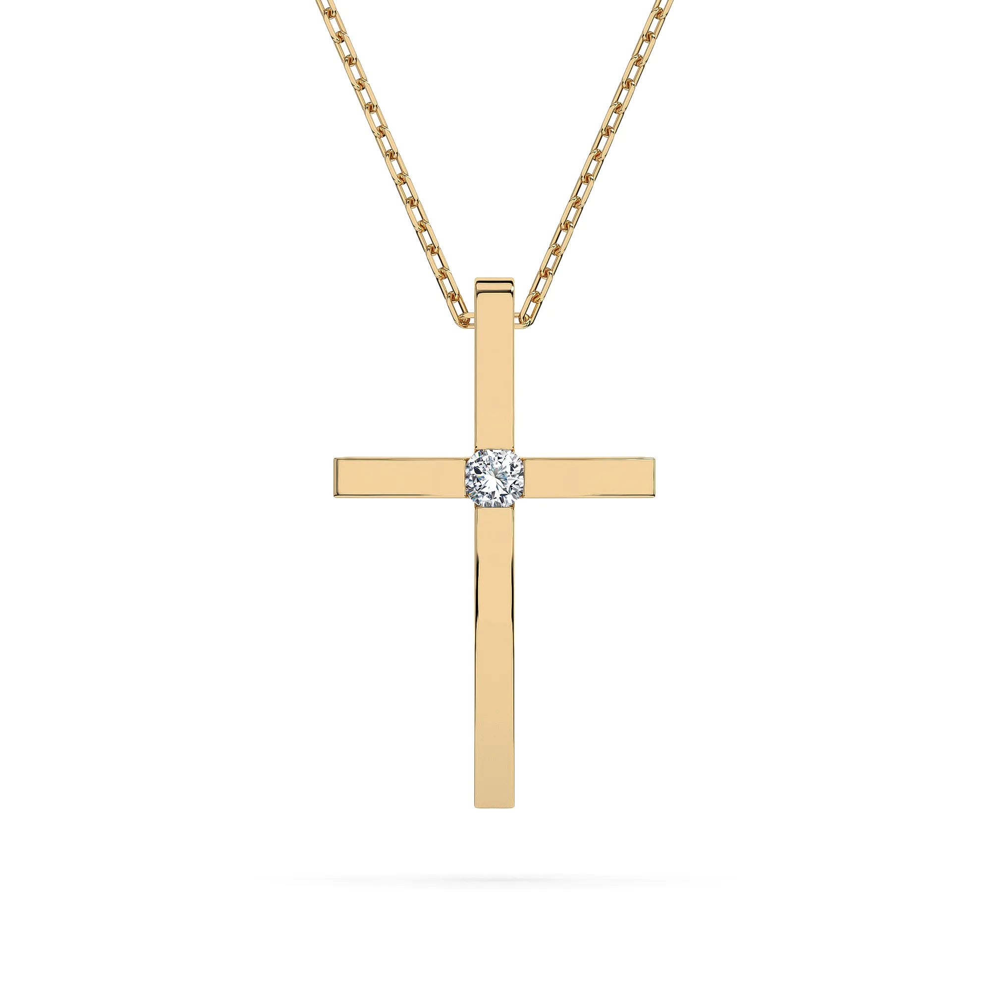 0,03 Karat Diamant Anhänger Kreuz Gelbgold 585 (14K) mit Goldkette 45 (42+3) cm, für Damen