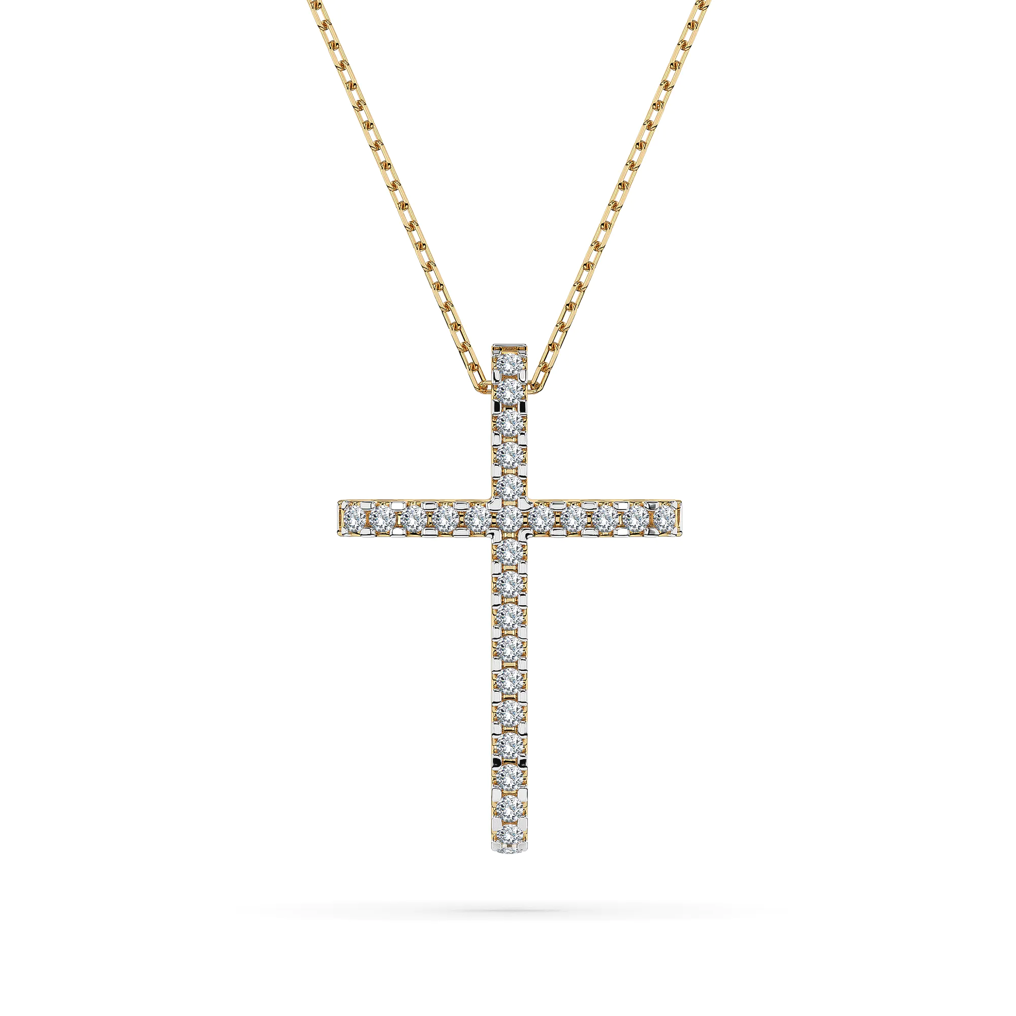 0,14 Karat Diamant Anhänger Kreuz Gelbgold 585 (14K) mit Goldkette 45 (42+3) cm, für Damen