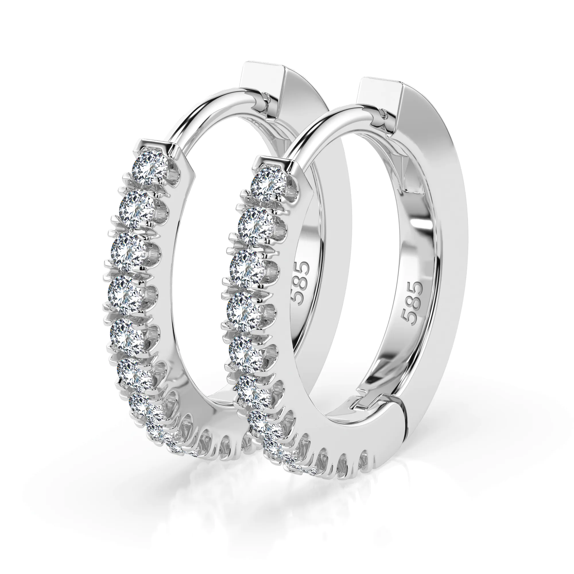 0,22 Karat Diamant Creolen, Weißgold 585 / 14 Karat, Gewicht ca. 2 g.