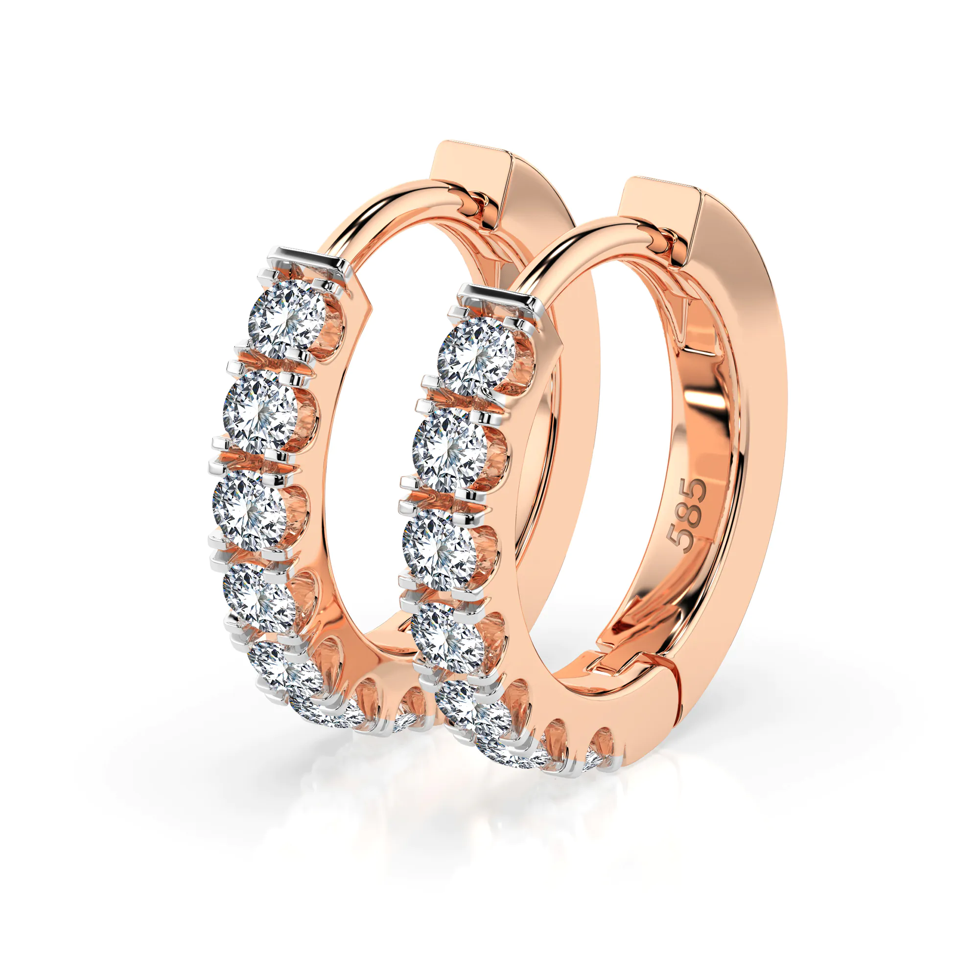 0,42 Karat Diamant Creolen, Rotgold 585 / 14 Karat, Gewicht ca. 2.1 g.